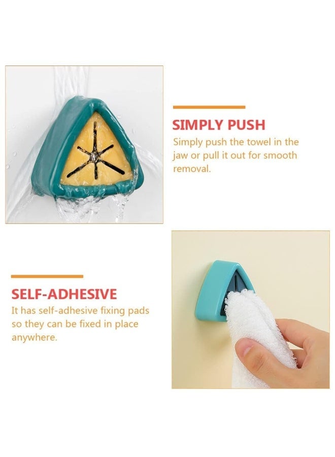 4 خطافات لاصقة قوية - حامل مناشف يد بمركز من مادة PVC ناعمة، شكل مثلث، سهل التركيب على الحائط أو الزجاج أو الخزانة، مثالي لتنظيم المنزل - Image 4